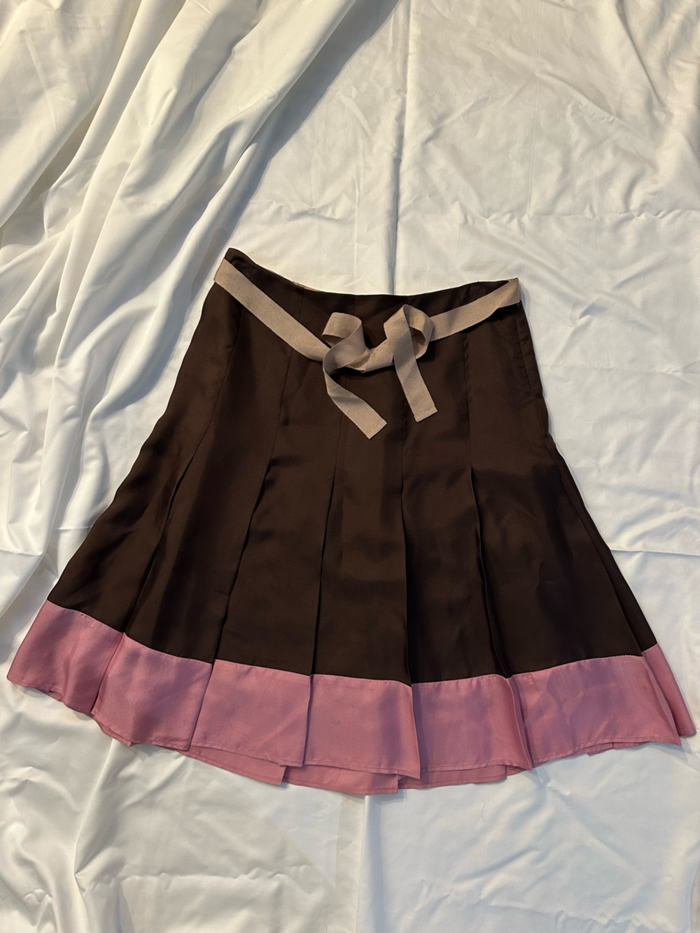 GAP Brown Skirt with Pink Hem and Waist Tie